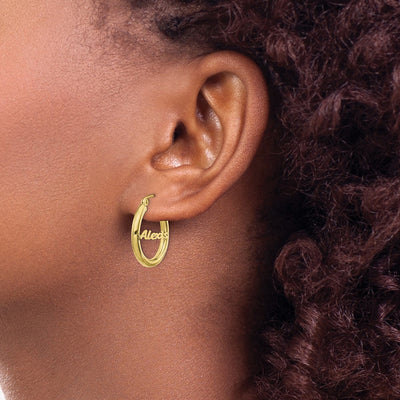 10K Yellow Gold Small Name Plate Hoop Earrings