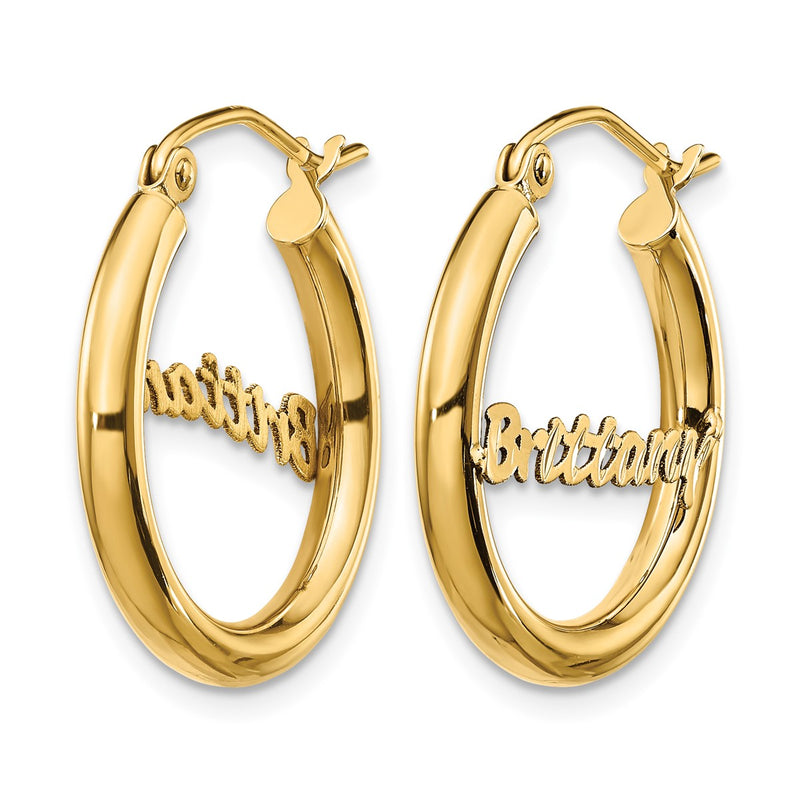 10K yellow gold name hoop earrings, alternate view