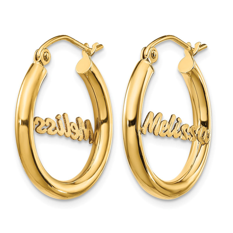 10K yellow gold name hoop earrings, alternate view