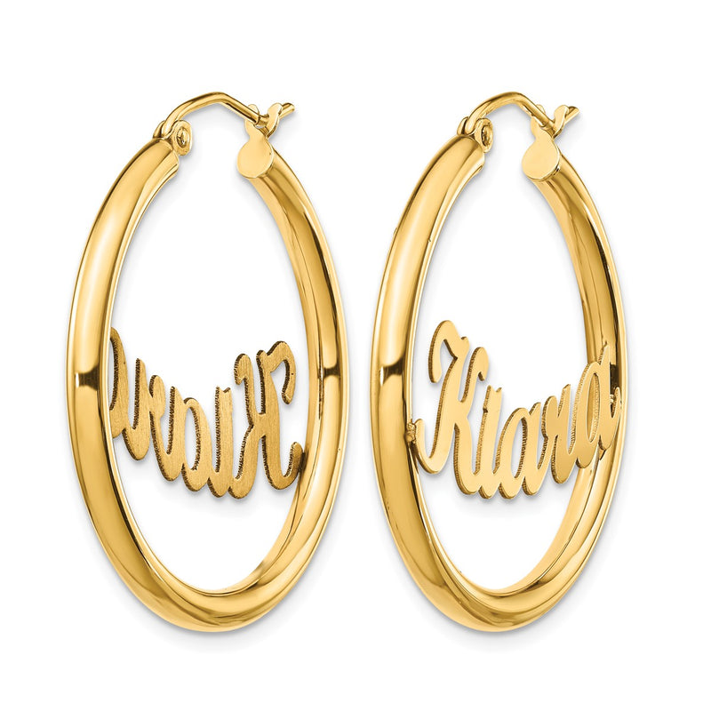 10K yellow gold name hoop earrings, alternate view