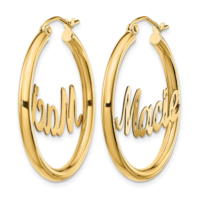 10K yellow gold name hoop earrings, alternate view