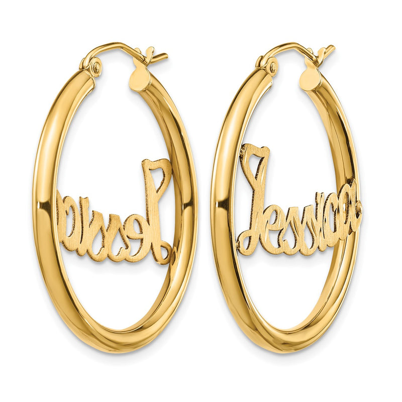 10K yellow gold name hoop earrings, alternate view