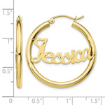 10k Yellow Gold Satin and Diamond-cut Name Plate Hoop Earrings view 4