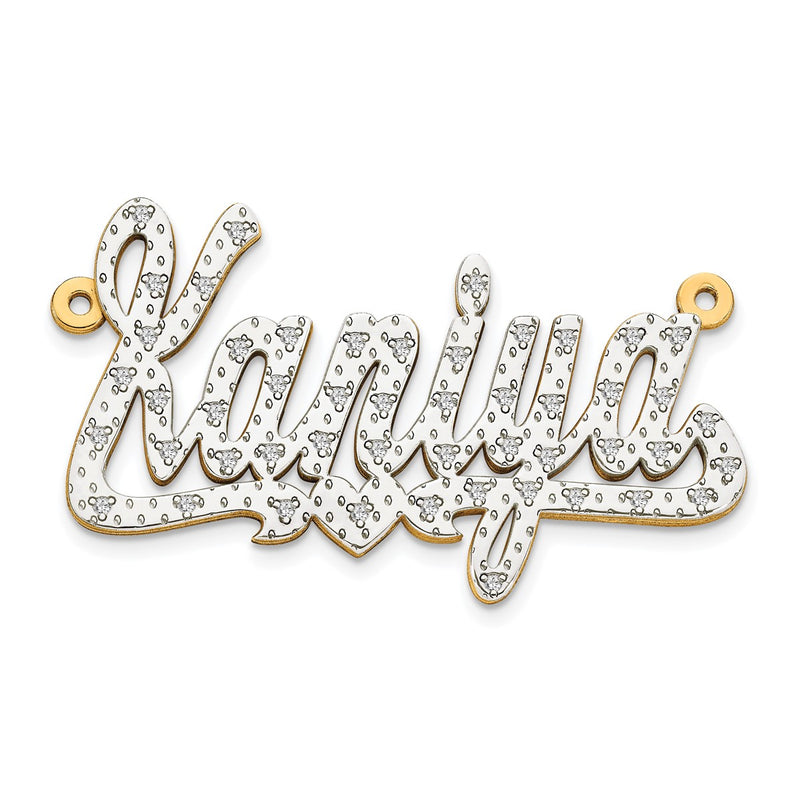 10k Yellow Gold and Rhodium 3D Diamond with Heart Name Plate