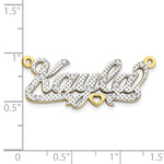 10k Yellow Gold and Rhodium 3D Diamond Name Plate view 2