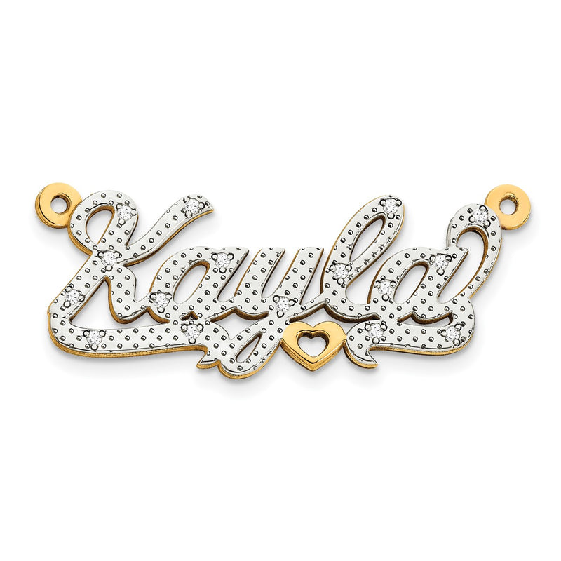 10k Yellow Gold and Rhodium 3D Diamond Name Plate
