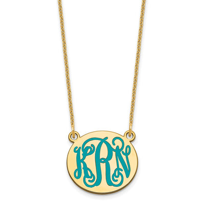 10K Yellow Gold Small Round Epoxy Monogram Necklace