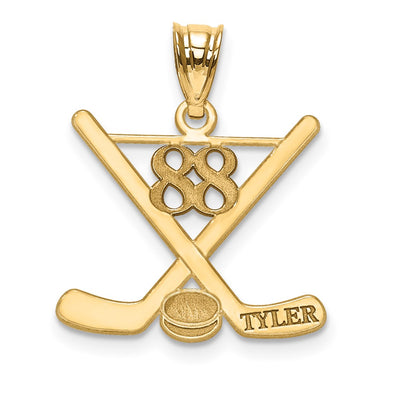 10K Yellow Gold Personalized Hockey Pendant