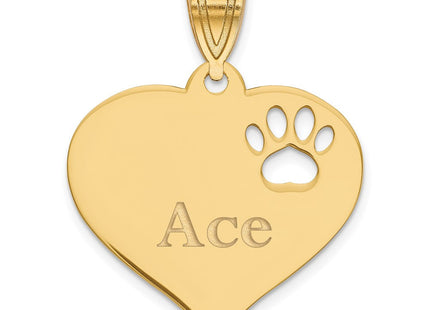 10k Yellow Gold Heart with Name and Paw Print Cut-out Pendant (Style 10XNA766Y)
