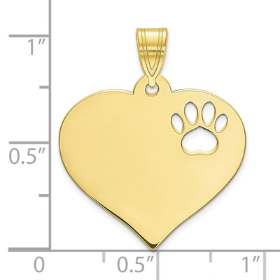 10K Yellow Gold Blank Heart with Cut-out Paw Print Pendant, 20 x 22mm