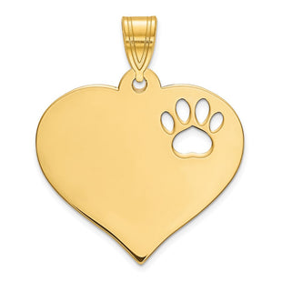 10k Yellow Gold Blank Heart with Cut-out Paw Print Pendant (Style 10XNA768Y)