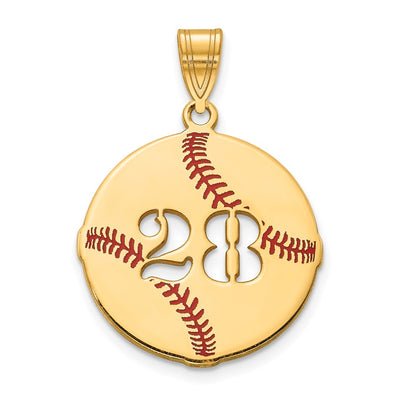 10K Yellow Gold Epoxy Baseball with Cut-out Number Pendant