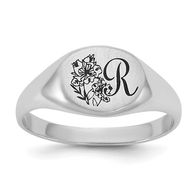 14K gold birth flower signet ring, another view