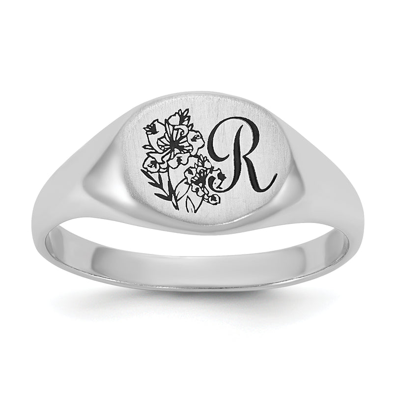 14K gold birth flower signet ring, another view