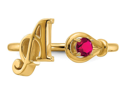 10KY Gold Initial Letter Birthstone Ring Personalized Name Jewelry Accessory (Style 10XNR81AY)
