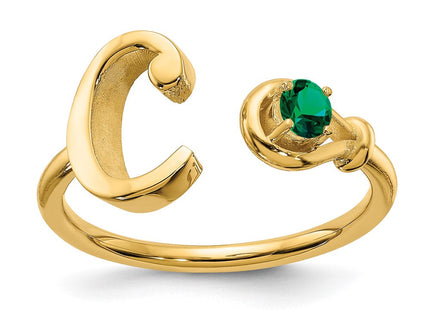 10KY Gold Initial Letter Birthstone Ring Personalized Name Jewelry Accessory (Style 10XNR81CY)