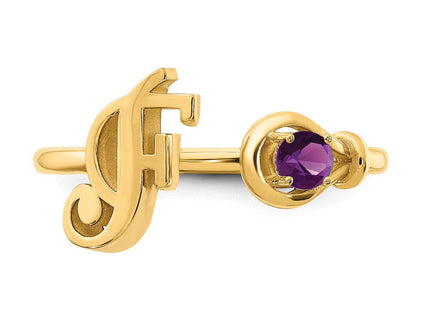 10KY Gold Initial Letter Birthstone Ring Personalized Name Jewelry Accessory (Style 10XNR81FY)