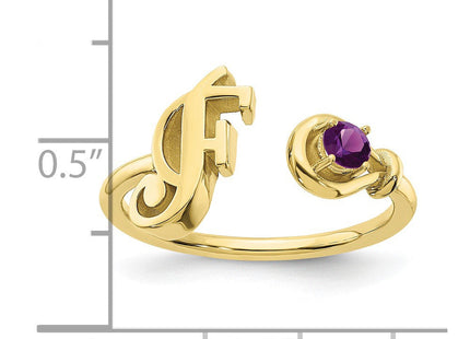 10KY Gold Initial Letter Birthstone Ring Personalized Name Jewelry Accessory (Style 10XNR81FY)