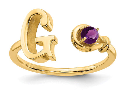 10KY Gold Initial Letter Birthstone Ring Personalized Name Jewelry Accessory (Style 10XNR81GY)
