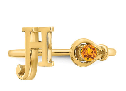 10KY Gold Initial Letter Birthstone Ring Personalized Name Jewelry Accessory (Style 10XNR81HY)