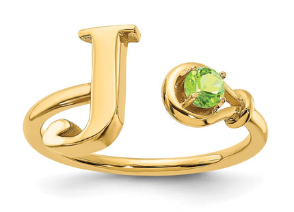10KY Gold Initial Letter Birthstone Ring Personalized Name Jewelry Accessory (Style 10XNR81JY)
