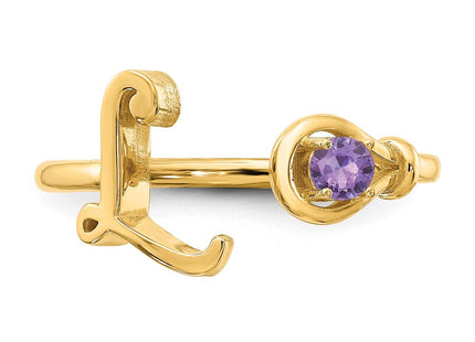 10KY Gold Initial Letter Birthstone Ring Personalized Name Jewelry Accessory (Style 10XNR81LY)