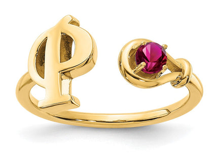 10KY Gold Initial Letter Birthstone Ring Personalized Name Jewelry Accessory (Style 10XNR81PY)
