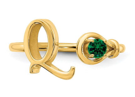 10KY Gold Initial Letter Birthstone Ring Personalized Name Jewelry Accessory (Style 10XNR81QY)