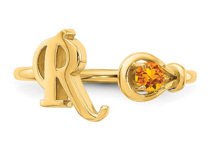 10KY Gold Initial Letter Birthstone Ring Personalized Name Jewelry Accessory (Style 10XNR81RY)
