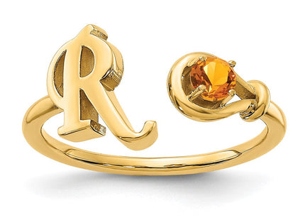 10KY Gold Initial Letter Birthstone Ring Personalized Name Jewelry Accessory (Style 10XNR81RY)