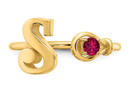 10KY Gold Initial Letter Birthstone Ring Personalized Name Jewelry Accessory (Style 10XNR81SY)