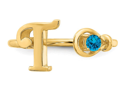10KY Gold Initial Letter Birthstone Ring Personalized Name Jewelry Accessory (Style 10XNR81TY)