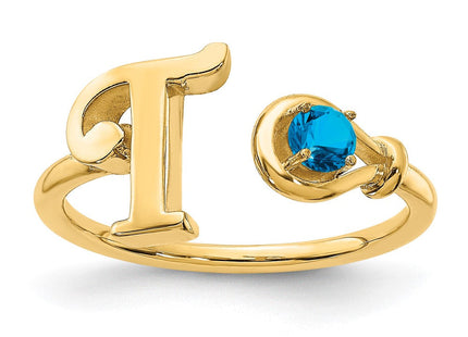 10KY Gold Initial Letter Birthstone Ring Personalized Name Jewelry Accessory (Style 10XNR81TY)