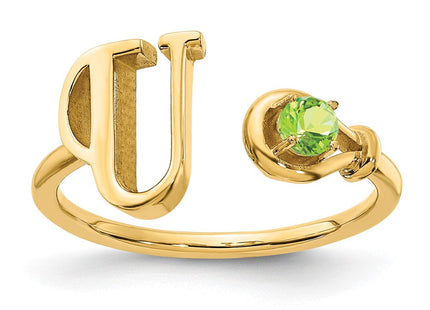 10KY Gold Initial Letter Birthstone Ring Personalized Name Jewelry Accessory (Style 10XNR81UY)