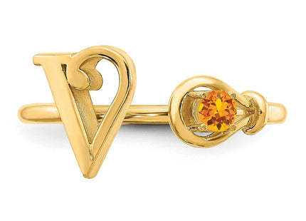 10KY Gold Initial Letter Birthstone Ring Personalized Name Jewelry Accessory (Style 10XNR81VY)