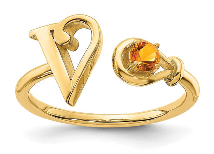 10KY Gold Initial Letter Birthstone Ring Personalized Name Jewelry Accessory (Style 10XNR81VY)