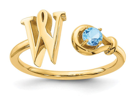 10KY Gold Initial Letter Birthstone Ring Personalized Name Jewelry Accessory (Style 10XNR81WY)