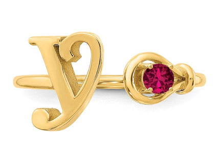 10KY Gold Initial Letter Birthstone Ring Personalized Name Jewelry Accessory (Style 10XNR81YY)