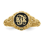 10K Yellow Gold Filigree w/Epoxy and Birthstone Monogram Ring view