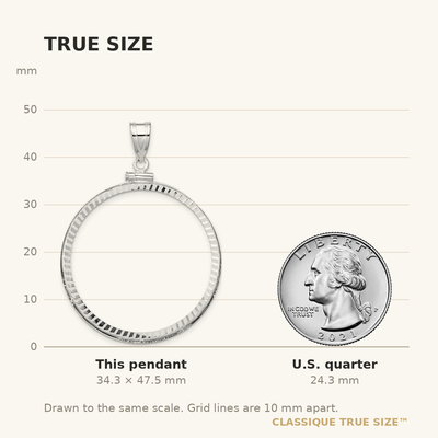 Wideband Distinguished Coin Jewelry 14K White Gold Polished and Diamond-cut x Screw Top Coin Bezel Pendant, 47.5 x 35.2mm