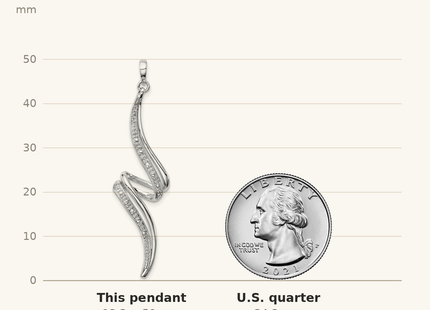 Classique True Size: Sterling Silver Rhodium Plated Diamond Swirl Pendant shown next to a US quarter (24.3 mm)
