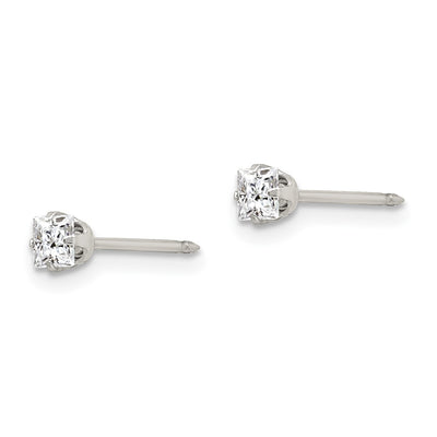 Inverness Stainless Steel Square CZ Post Earrings, 3 x 3mm