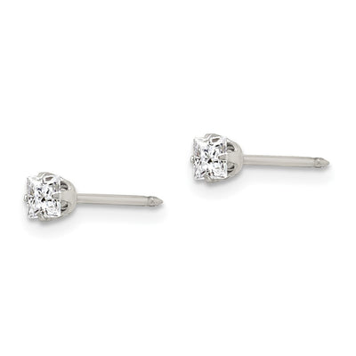 Inverness Stainless Steel Square CZ Post Earrings, 4 x 4mm
