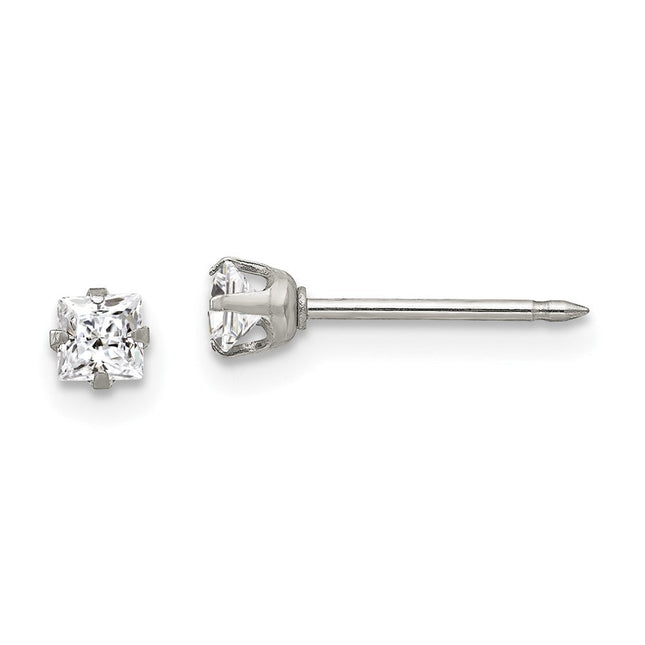 Inverness Stainless Steel Square CZ Post Earrings, 4 x 4mm