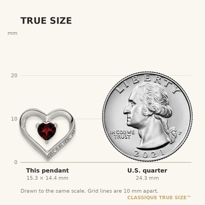 14K White Gold Garnet and Diamond Heart Pendant, 14.4 x 15.3mm