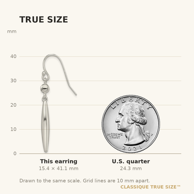 Sterling Silver Polished Bead & Elongated Oval Dangle Earrings, 41.11 x 4mm