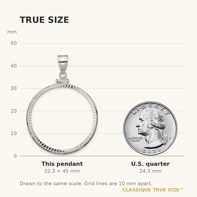 Wideband Distinguished Coin Jewelry 14K White Gold Polished and Diamond-cut x Screw Top Coin Bezel Pendant, 45 x 33.65mm