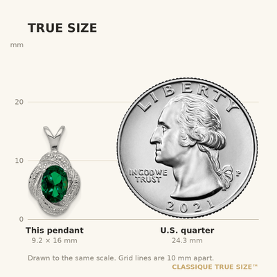 Sterling Silver Rhodium-plated Diam. & Created Emerald Pendant, 16 x 10mm