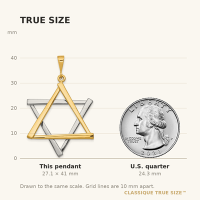 14K Two-tone Star of David Pendant, 41 x 29mm