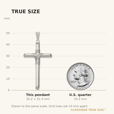 14K White Gold w/Center Wrap Tube Cross Pendant, 51.36 x 27.47mm